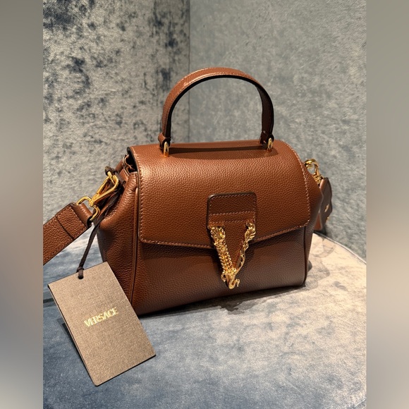 Versace Brown Virtus Tote Bag Leather NWT - Picture 3 of 10